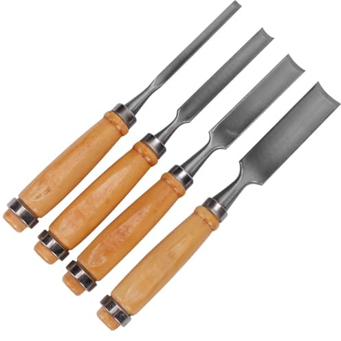 Gadpiparty Jeu de 4 Ciseaux à Bois en Acier avec Manches en Bois Massif Lames Semi-circulaires Précises Outil de Menuisier Professionnel pour Sculpture pour Débutants et Artisans