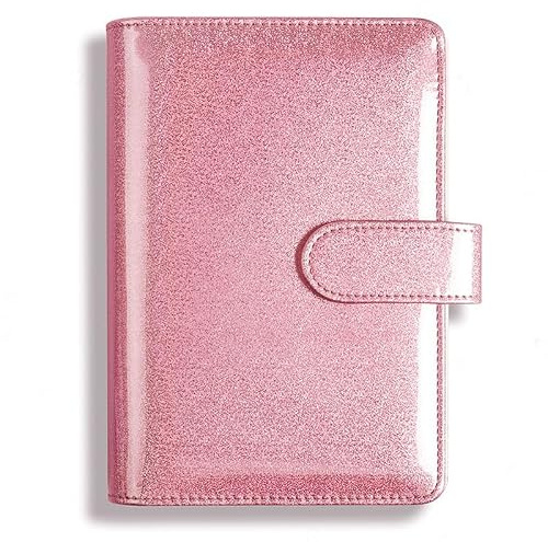 DVMSIEF Anteckningsbok med lösa blad glitter kreativ handbok, glittrande anteckningsblock-lasermönster anteckningsbok, fodral för lösa blad, A5, PU-läder (roséguld)