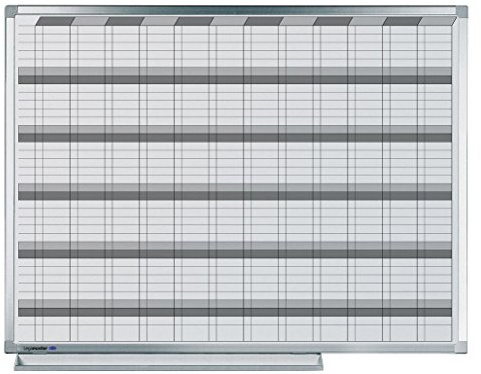 Legamaster 7-400000 Professional Jahresplaner 365, emailliertes, leichtes Whiteboard bedruckt mit Kalenderraster, 120 x 90 cm