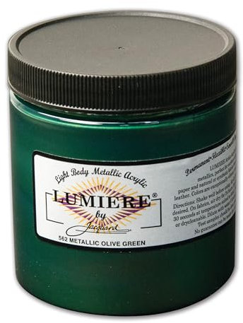 Jacquard Lumiere Metallic Acrylic Paint 8oz-Metallic Olive Green