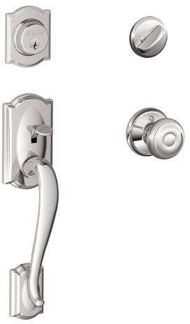 SCHLAGE Camelot Single Cylinder Handleset and Georgian Knob, Bright Chrome (F60 CAM 625 GEO)