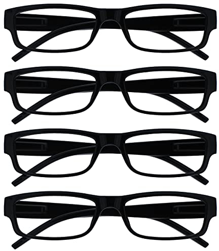 OPULIZE Occhiali Da Lettura Nero Leggero Comodo Lettori Valore 4 Pacco Stile Designer Uomo Donna UVR4PK032 +1,50