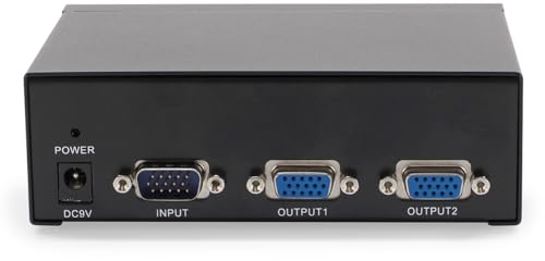 Waytex 29222 VGA-Splitter, 2 Bildschirme, 500 MHz, Splitter, 2 VGA-Buchsen, 1 PC auf 2 Monitore, Entfernung bis zu 65 m, Auflösung 2048 x 1536