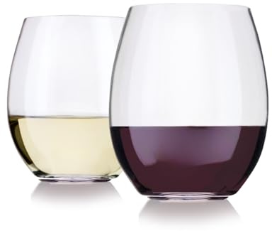 AIOS Pair of Unbreakable Tritan BPA Free Plastic Stemless Wine Glasses 390ml / 14oz