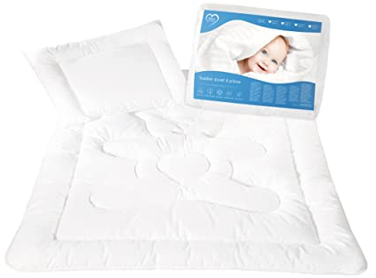 Baby Comfort Toddler Cot Bed Duvet & Flat Pillow Filling Set 135x100 cm All Seasonal White Bear Design