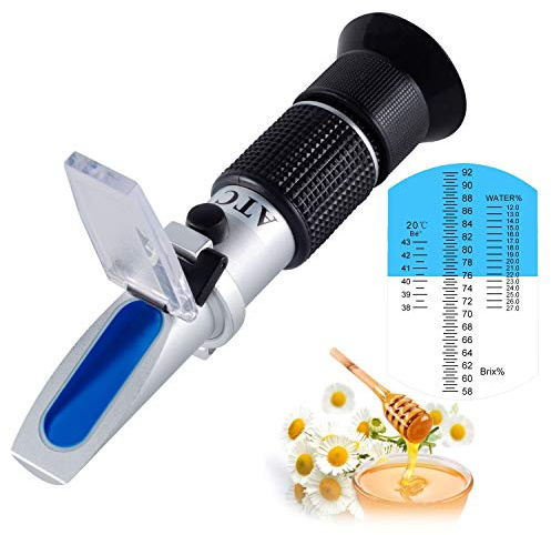 Honey Refractometer with ATC - Tiaoyeer Refractometer for Honey Moisture, Brix and Baume, 58-90% Brix Scale Range Honey Moisture Tester (Honey Refractometer)