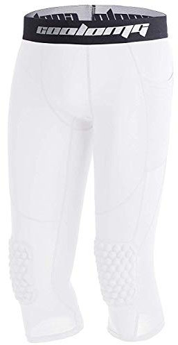 Coolomg Pantalones de baloncesto con rodilleras para niños, medias de compresión 3/4, mallas acolchadas, pantalones capri, Niños, Blanco, S (für 8 Jährige)