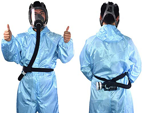 Toplionace Máscara de Respirador de Seguridad - Sistema de Respirador Portátil con Máscara de Gas de Cara Completa Alimentada por Aire de Flujo Constante Eléctrico (Negro)