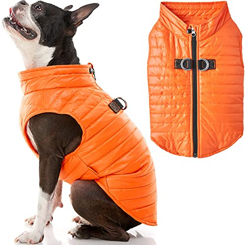 Gooby Puffer Hundeweste – Orange, XSmall – Ultra Dünn Wasserabweisend Reißverschluss Hundejacke mit DRingLeine – Kleiner Hundepullover mit Reißverschluss Windschutz – Hundekleidung für drinnen und