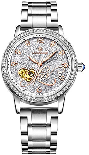 RORIOS Montre Mécanique Automatique Femme Lumineuses Montre Brillant Ciel étoilé Dial Acier Inoxydable Cadran en Diamant Simulé Bracelet Dames Montres