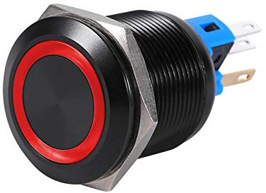 EVGATSAUTO Selbstsichernder Schalter, 22 mm, 12 V, LED, wasserdicht, 1NO 1NC, Drucktastenschalter, selbstsichernd, mit Verriegelung, Rot, Grün, Blau, Weiß (Optional) (Rot)