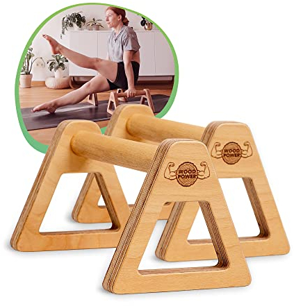 WOODPOWER® PowerBars Holz-Parallettes für Liegestütze, Liegestützgriffe Holz, Handstände, Yoga & Calisthenics, rutschfest, für Indoor & Outdoor, gelenkschonend, Körpergewichtstraining (XL, Classic)