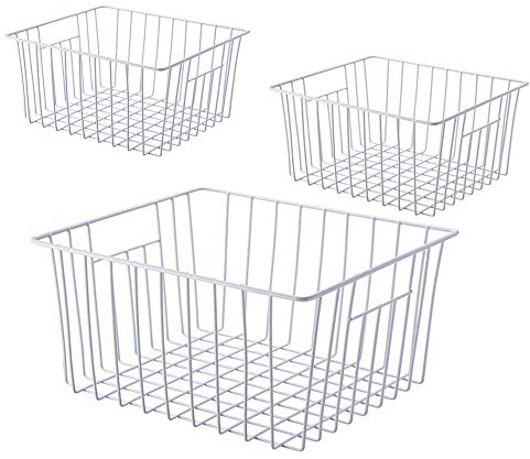 Y.Z.Bros Lot de 3 paniers de rangement en fil métallique pour congélateur vertical et coffre – Séparateurs de réfrigérateur avec poignées – Blanc perle