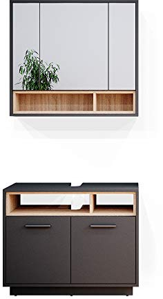 Vicco Badmöbel-Set Anthrazit Beatrice, bestehend aus Bad Spiegelschrank, Waschbeckenunterschrank - Harmonische Farb- und Materialkombinationen