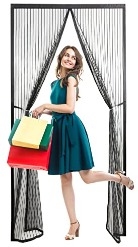 Timizi Fliegengitter für Tür 80x210cm, Insektenschutz Fliegennetz Klettverschluss Magnet Fliegenvorhang Ohne Bohren, für Außentüren Eingangstüren. - Schwarz