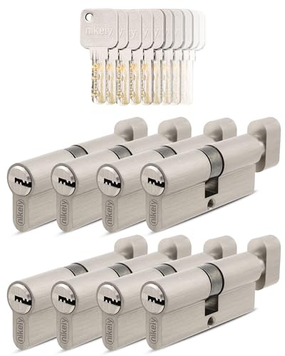 GERCAR Pro 8 cilindros 40/40 de cierre uniforme, juego de 8 cilindros de cierre con pomo y 40 llaves, 80 mm, cerradura de 8 cilindros – Longitud: 80 mm, A: 40 B: 40 – Latón Mate