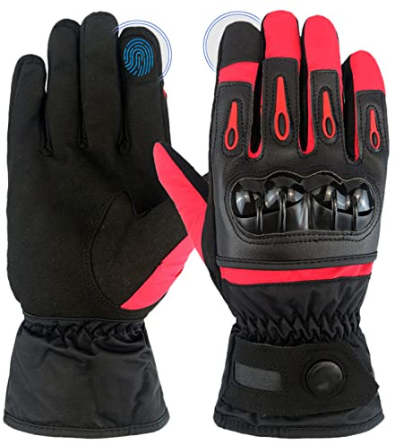 Hifrom Winter Motorcycle Gloves, Waterproof Winter Warm Motorcycle Gloves, Breathable Touch Screen Cycling Gloves, Windproof Sports Gloves for Men and Women (Red, M)