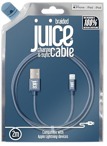 Juice 2m Apple iPhone Lightning Cable | iPhone 13, Max, Pro and Mini | iPhone12, Max, Pro and Mini | iphone 11, Pro, X, Xr | iPhone 8, 7, 6, SE | iPad – Navy