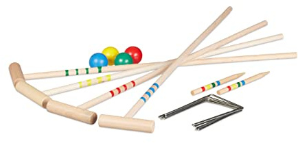 Relaxdays Juego de Cróquet, 4 Jugadores, Niños y Adultos, Set Completo con Bolsa, con Mazos, Pelotas y Arcos, Multicolor