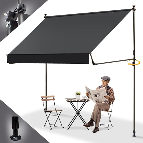 BelleMax Klemmmarkise Markise Balkon ohne Bohren, 350 cm x (125 + 25 cm) Anthrazit, Balkonmarkise mit Handkurbel, Faltbarem Seitenarm, UV-Schutz, Wasserdicht und Höhenverstellbar