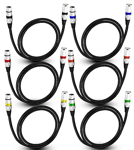 AeeKoo XLR Cables 3ft 6 Pack, XLR Male to Female Microphone Cable with Gold-Plated 3-Pin, Balanced Shielded Short Mic Cord
