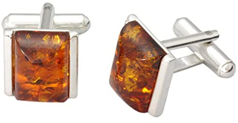 Manschettenknöpfe für Herren, rechteckig, aus 925er Silber, aus baltischem Bernstein, mit natürlichem Bernstein als Geschenkset, Sterlingsilber, Bernstein