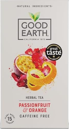 Good Earth Tea Co. Passionfruit & Orange Herbal Tea, 15 Tea Bags | Fruit Tea, Bold Flavour, Natural Ingredients, Caffeine-Free, Vegan, Compostable Teabags, Recyclable Packaging