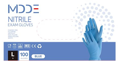 Einweghandschuhe, einmalhandschuhe Nitril handschuhe, untersuchungshandschuhe für medizinische Lebensmittel, puderfrei, latexfrei, hypoallergen (100, Blau, L)