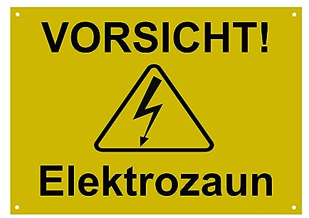 Hinweis Schild Vorsicht Elektrozaun Warnschild aus Kunststoff - Graviertes Schild in verschiedenen Größen (Gelb)