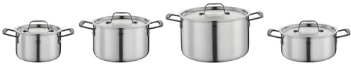 KÜCHENPROFI Topfset GOURMET 4-tlg, Kochtöpfe mit Edelstahldeckel, schwarz | 5-Lagen-Mehrschichtmaterial, induktionsgeeignet, spülmaschinenfest, backofenfest, Innenskalierung, wärmeisolierend