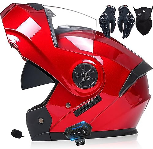 Motorcycle Helmet Flip-Up Modular Helmets with Bluetooth,DOT/ECE Approved Helmet Full Face Motorbike Helmet Scooter Helmet Crash Helmet Double Anti-Fog Visors Ideal for Men Women