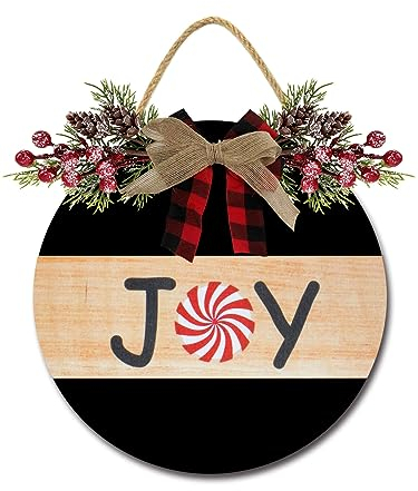 Joy Haustürschild, lustige Kränze zum Aufhängen, Holzschild, Dekoration, rund, rustikal, Holz, Bauernhaus, Veranda, Dekor für Zuhause, Haustür, 30,5 x 30,5 cm