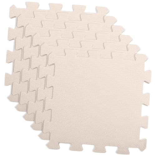 DIYEAH Tappetino per Ragazzo Ragazza in Schiuma Colorato, Piastrelle Puzzle Removibili in Materiale Espanso, Superficie Liscia e Sicura per Gattonare e Gioco, Set da 6 Pezzi Beige