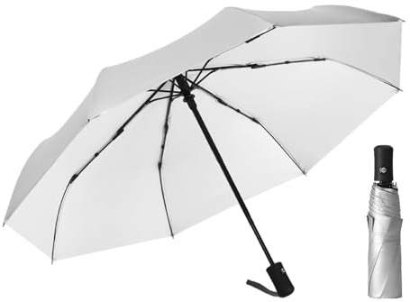 ThreeH Kompakt-Reiseschirm UV Sonne Regenschirm Automatisch öffnen und schließen Leichtgewicht Fiberglas Frame für Männer Frauen Teenager,Weiß