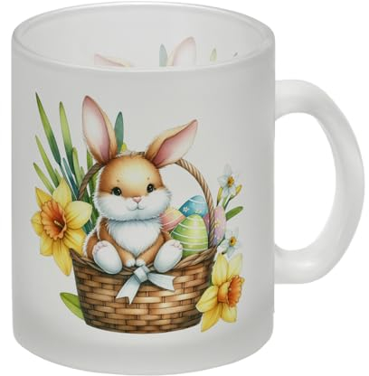 Osterhase im Osternest Glas Tasse Süßer Osterhase Glas Tasse Ideal für Osterkorb Mit Osterglocken Motiv Perfekt für Oster-Brunch Tasse Ostertasse