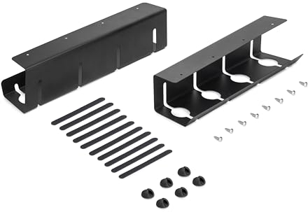 Emuca - Set of 2 Under-desk cable trays, cable management tray, Length 430 mm, Steel, Painted black