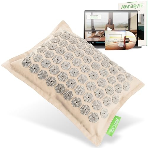 BACKLAxx® Akupressurkissen | Akupressur Nackenkissen bei Verspannungen in Schulter und Nacken | Akupressur Kissen Nacken gegen Kopfschmerzen & Migräne | Akupunktur Kissen - Natur | Akupressur Nackenkissen 38x30x10 cm mit Bezug & Band, Halbleinen & Naturkautschukkern, für Nacken, Kopf & Schulter