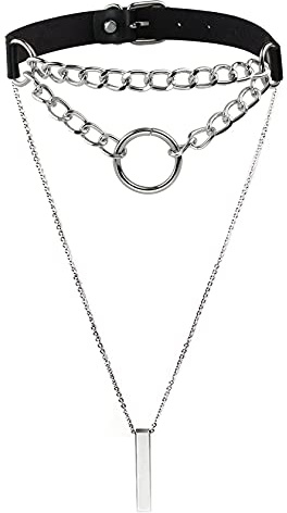 Eigso Punk Gothic Halsband Ketten Herz PU Leder Legierung mit Verschluss Halskette für Damen Herren