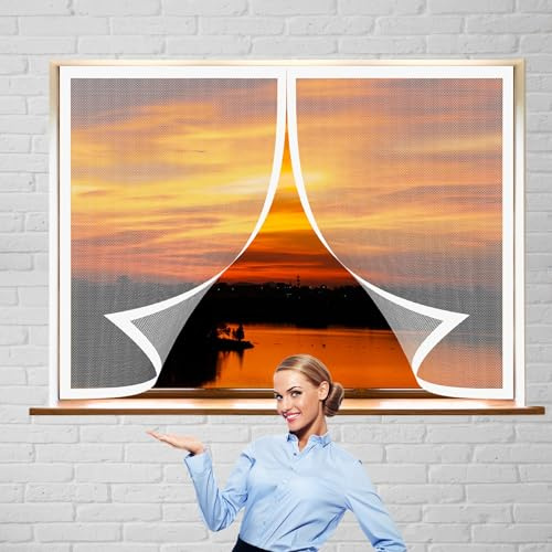 Moustiquaire Fenêtre Magnétique 100 x 90 cm Moustiquaire sur Mesure Sans Percer Facile à Installer Porte Anti Insecte pour Les Types de Fenêtres, Blanc