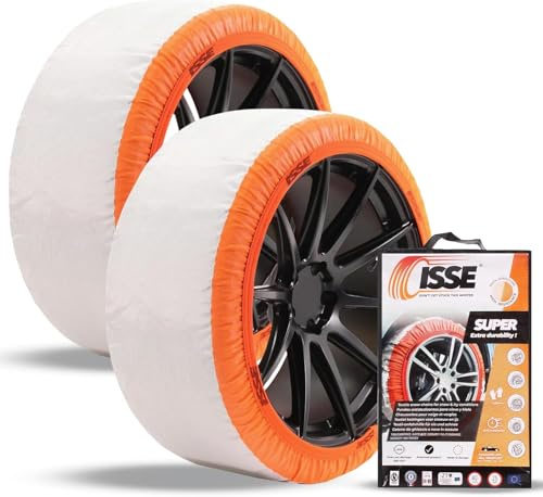 ISSE - Cadenas De Nieve PREMIUM Para Coche Super T-74 Homologación EN 16662-1 - Uso Diario en Nieve y Hielo - Kit de 2 Fundas textiles para Nieve Universales + Guantes
