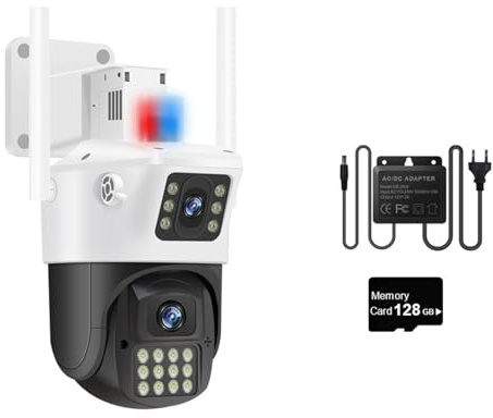 Telecamera di sicurezza esterna, 4MP PTZ Dual Lens Dual Screen IP Camera Outdoor Auto Track Sicurezza Visione notturna CCTV Sorveglianza Luce della polizia Allarme Telecamera di sicurezza domestica Wi