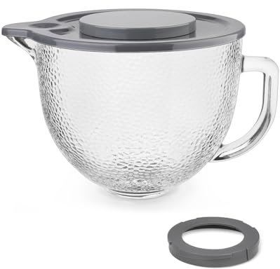 Rührschüssel aus gehämmertem Glas, Rührschüssel für KitchenAid 4,5 und 5 Quart Kippkopf-Standmixer, Standmixer, 5 Quart passend für Artisan KSM150, RRK150, KSM100, K45SS, KSM90, KSM95, K45, KSM110,