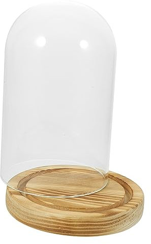 FUNOMOCYA Preserved Flower Base with Glass Dome 9x15cm Glass Cover with Wood Display Base for Dried Flower Display and Dust Protection Decoration