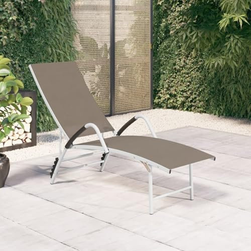 Sufrk Sonnenliege Textilene und Aluminium Taupe Loading Balkon/Garten Sonnen Liege Klappbar, als Campingbett oder Gästebett