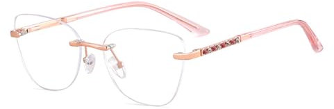 VFDHN Randlose Brille Quadratisch Weiblich Klare Linse Metall Brillengestell Frauen Kristalle Dekoration Damen,1,Einheitsgröße