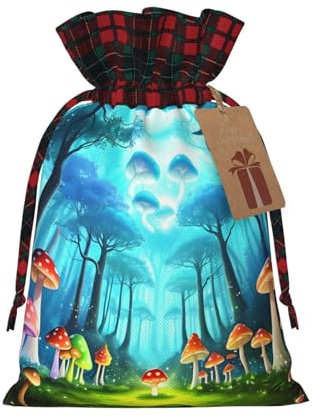 PHAYAH Sacchetti di Natale con coulisse a forma di fungo luminoso, sacchetti regalo di Natale, sacchetti per caramelle di Natale, sacchetti per dolcetti, sacchetti per bomboniere, piccoli