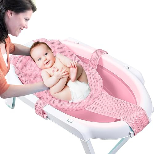 Red de baño para bebés, asiento de bañera para bebé, inserto de bañera para bebé con malla ajustable, alfombrilla para bañera con cinturón de seguridad, cojín para bañera de bebé, red para recién