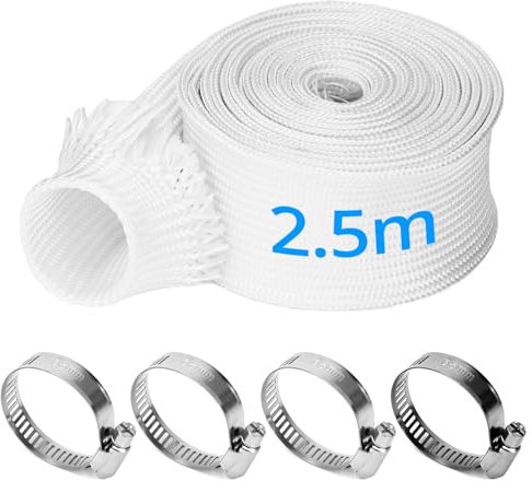 QWORK® 25mmx250CM Guaina Isolante in Fibra di Vetro con 4 Clip per Tubo di Scarico per Generatori e Riscaldatori