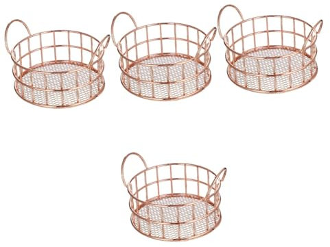 Alipis 4pcs Round Metal Craft Storage Basket Tabletop Cosmetic Snack Organizing Basket