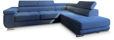 Masseno Ecksofa APIRO R-S mit Schlaffunktion L-Form, Sofa mit Bettkasten, Wohnzimmersofa, Couch, Soffa, Bettsofa, Couchgarnitur- Blau, POSO 05
